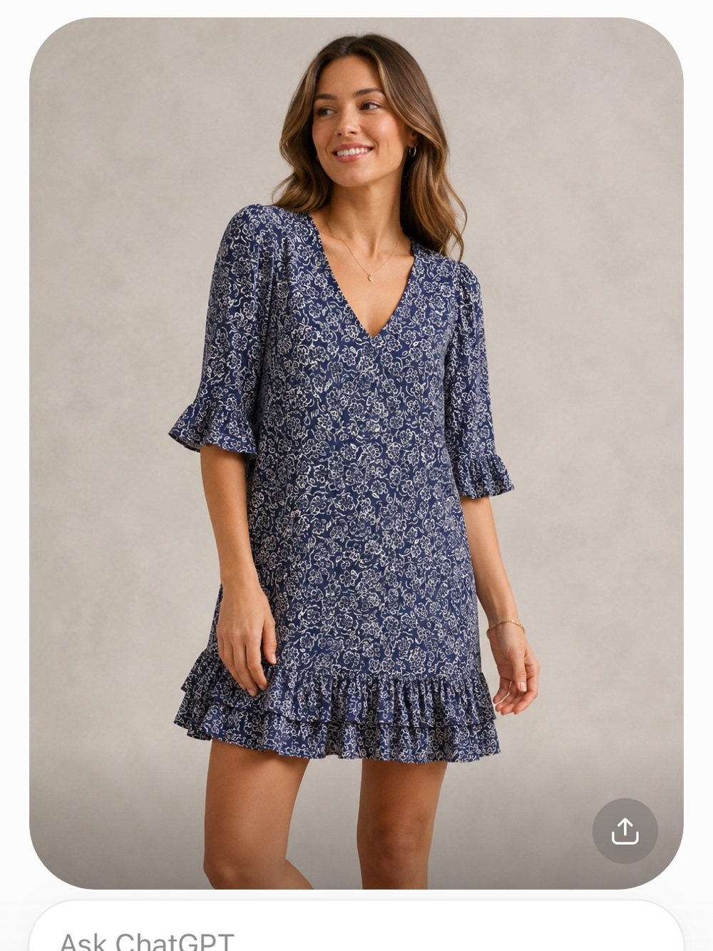 CeCe Navy Floral V-Neck Ruffle Mini Dress